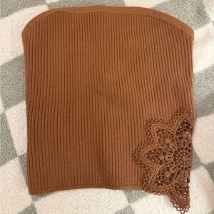Aerie Brown Ribbed Tube Top with Crocet Accent